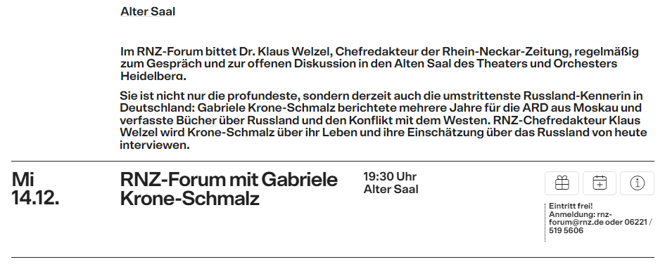 RNZ-Forum im Theater Heidelberg mit Russland-Versteherin Krone-Schmalz
